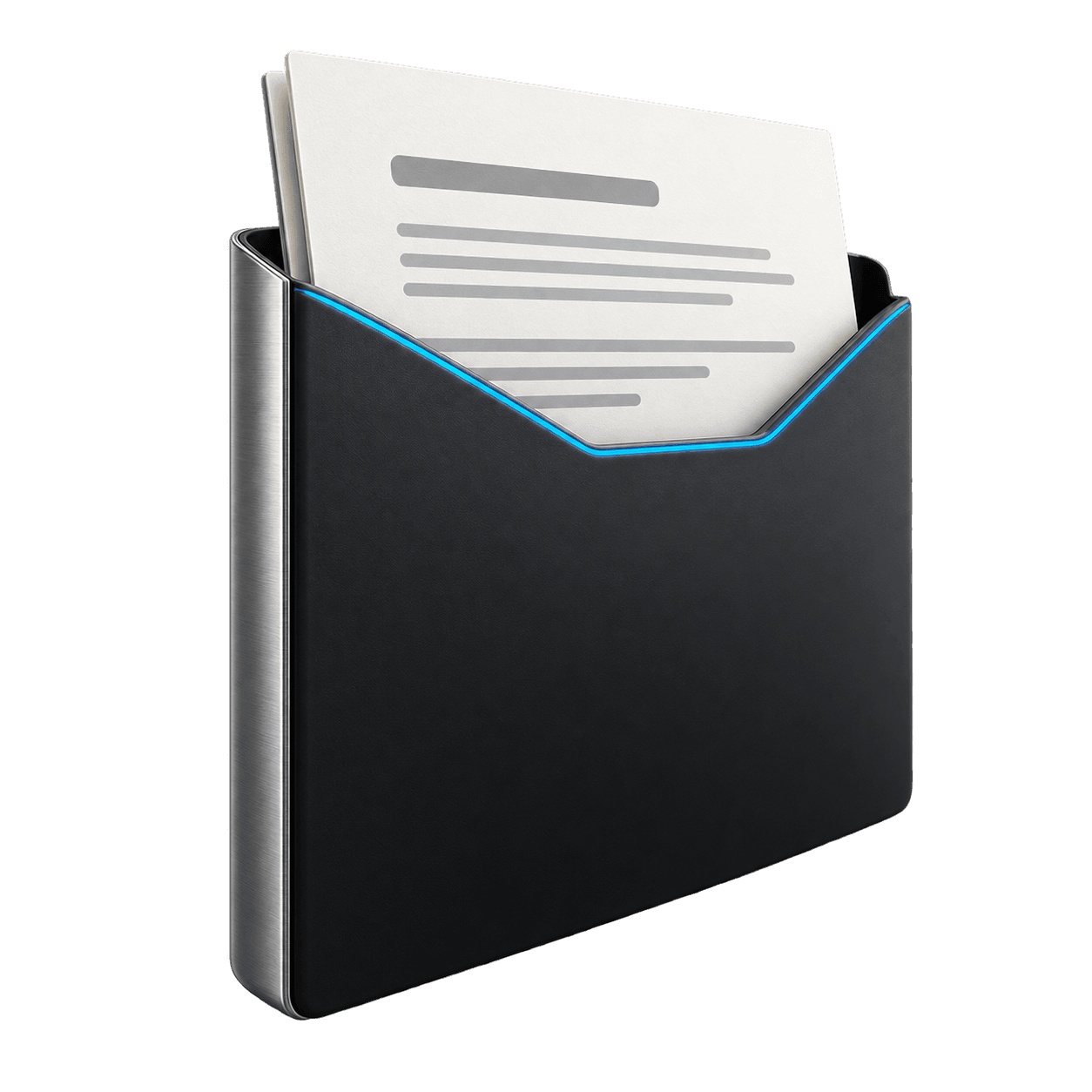 A resume held inside a matte black archival sleeve